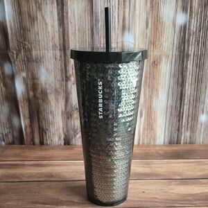 STARBUCKS| BLACK SEQUIN TUMBLER WITH LID AND STRAW